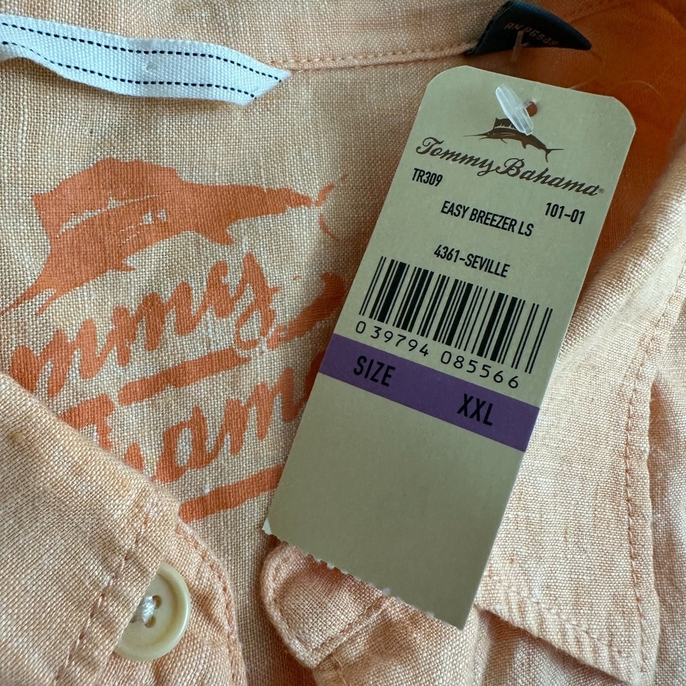 Tommy Bahama Relax Easy Breezer Shirt Orange Linen Long Sleeve Button Up Men 2XL - Picture 5 of 12